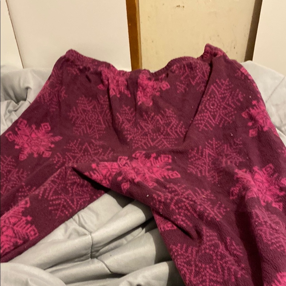 Cozy Burgundy and Pink Snowflake Pajama Pants